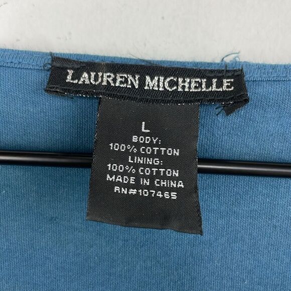 Lauren Michelle Boho Crochet mixed media top 3/4 sleeve round neck size Large - Picture 12 of 12